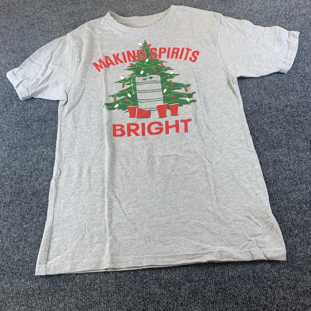 Holiday Time Men S Christmas Beer Keg Graphic T-Shirt Gray Making Spirits Bright